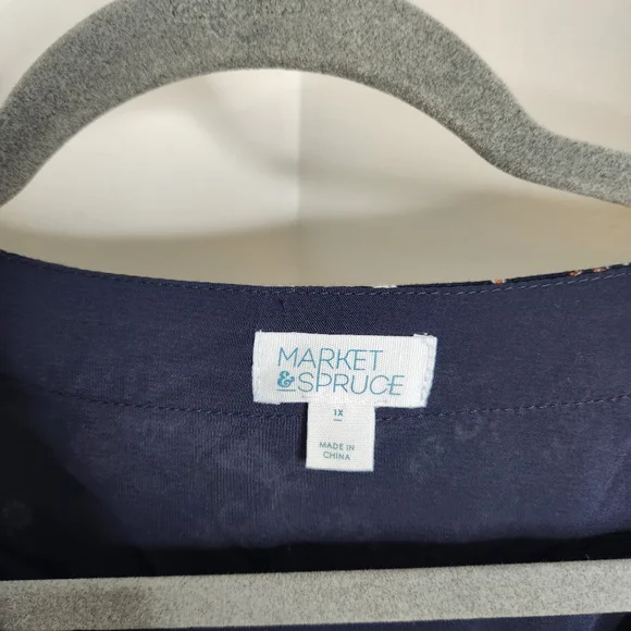 Market & Spruce Stitch Fix 1x paisley print embroidered 3/4 sleeve boho top - Picture 2 of 6